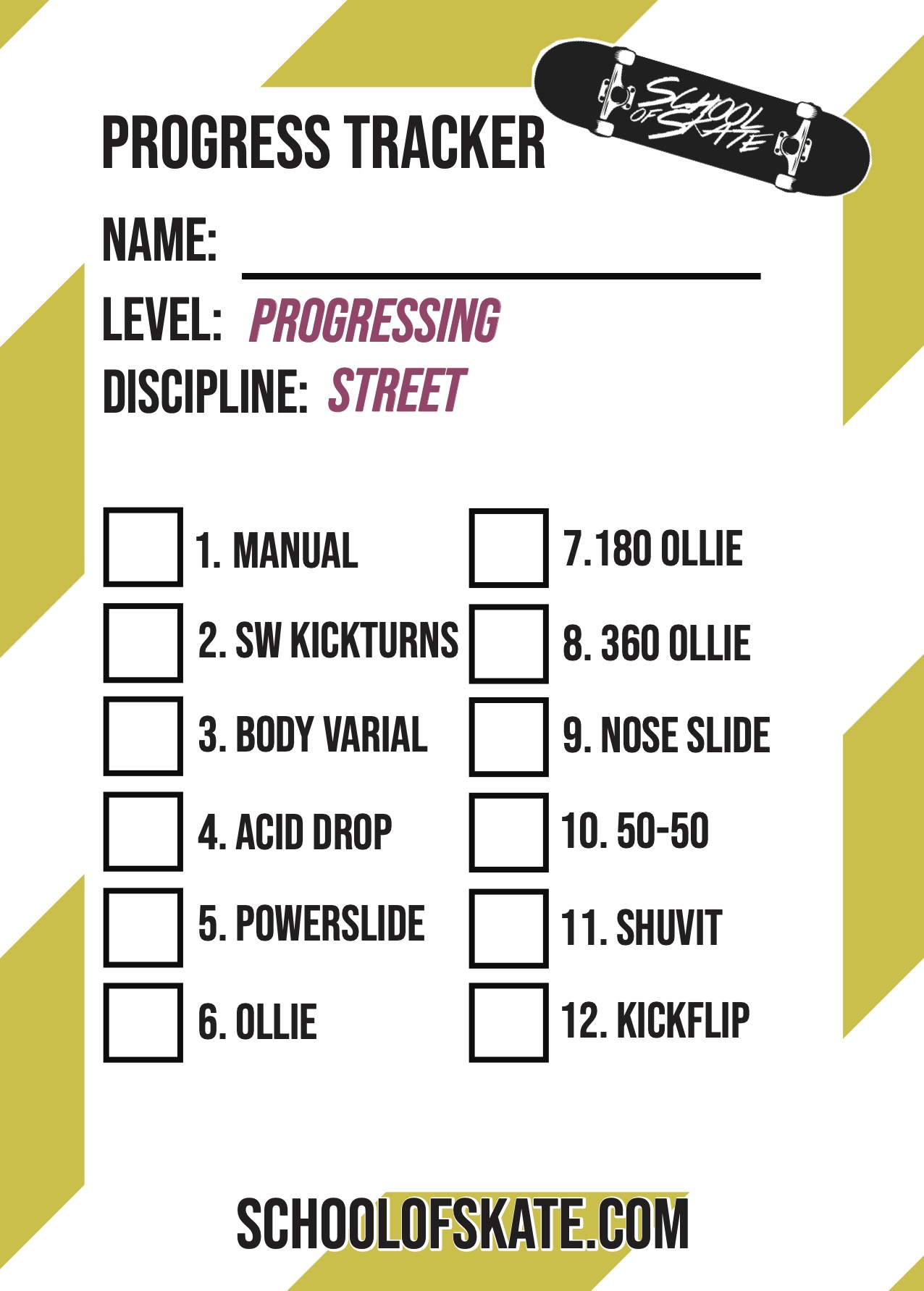 school of skate progressing lesson skills & tricks - street