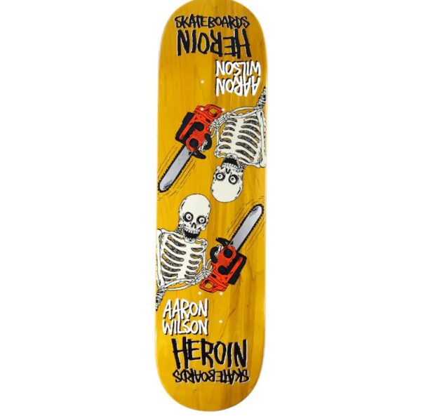 Heroin Skateboards Aaron Wilson Chainsaw Skeletons Skateboard Deck 8.5