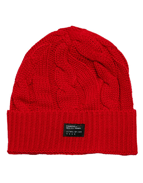 Fourstar Cable Knit Fold Beanie - Red